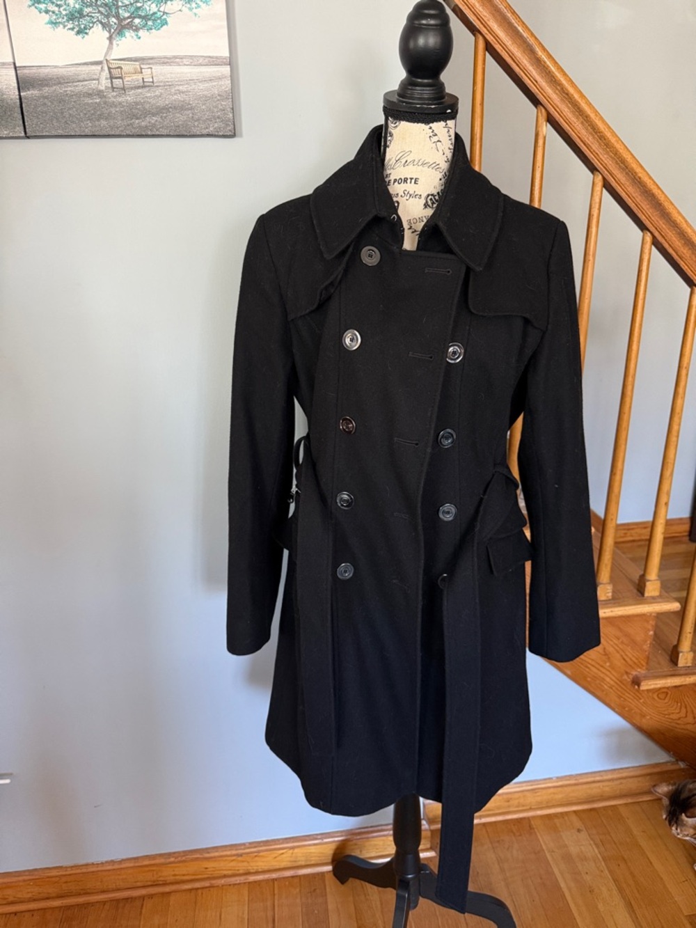 DKNY Classic Black Double-Breasted Trench Coat